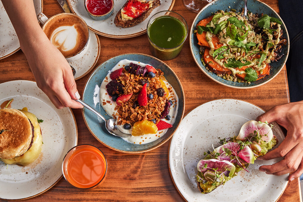 A bountiful breakfast table at Sand Hill Kitchen